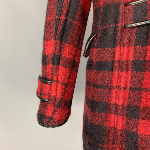 BURBERRY PRORSUM Fall 2011 Size 38 Red & Black Buffalo Plaid Polyester / Wool Peacoat