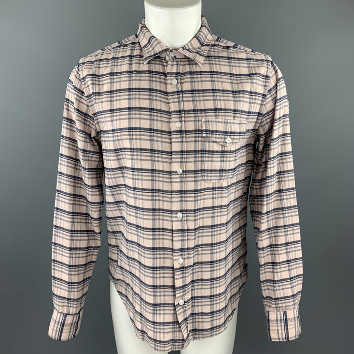SAVE KHAKI Size M Light Pink Plaid Cotton Button Up Long Sleeve Shirt