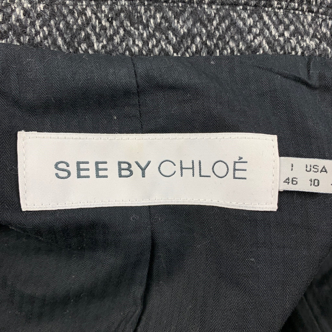 SEE By Chloe Size 10 Grey Black Cotton Blend Herringbone Hidden Buttons Coat
