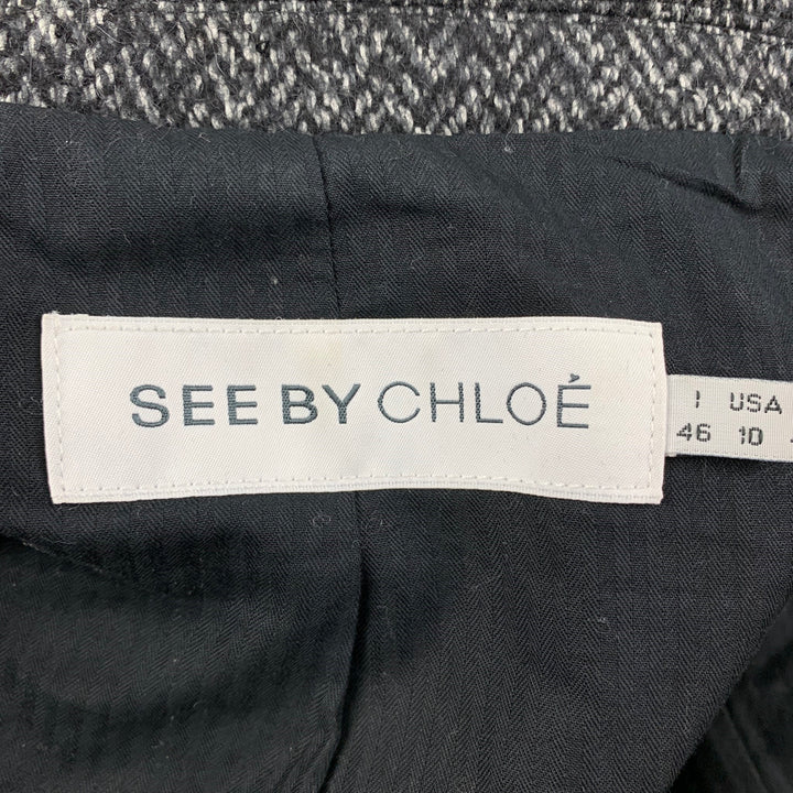 SEE By Chloe Size 10 Grey Black Cotton Blend Herringbone Hidden Buttons Coat