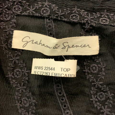 GRAHAM & SPENCER Size S Black Silk Embroidered Cardigan Blouse
