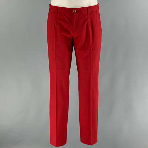 DOLCE & GABBANA Chest Size 38 Red Solid Wool  Elastane Peak Lapel 30 29 Suit