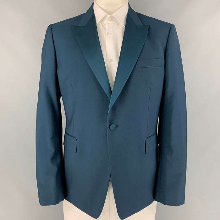 PAUL SMITH Soho Fit Talla 46 Abrigo deportivo con solapa de pico de lana / mohair verde azulado