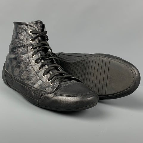 LOUIS VUITTON Taille 11 Baskets montantes en toile Damier gris noir