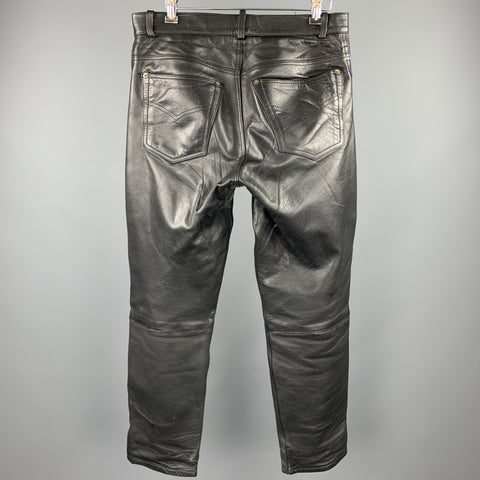 COWHIDE Size 30 Black Leather Zip Fly Casual Pants