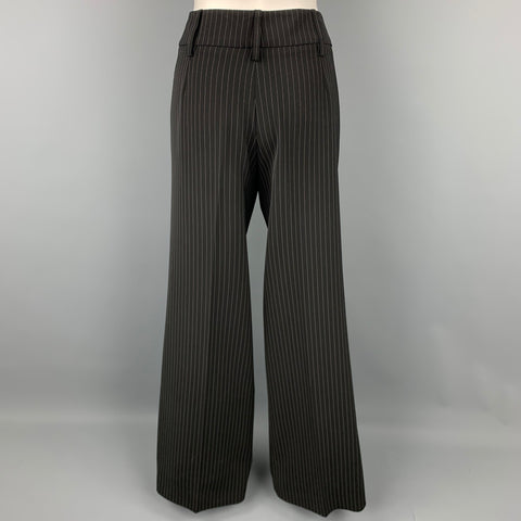 ARMANI COLLEZIONI Size 8 Black Pinstripe Polyester Blend Wide Leg Dress Pants