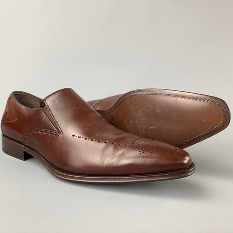 MEZLAN Size 10 Brown Perforated Leather Slip On Loafers