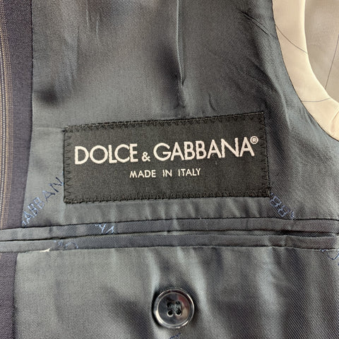 DOLCE & GABBANA 40 Regular Navy Stripe Wool Notch Lapel Suit