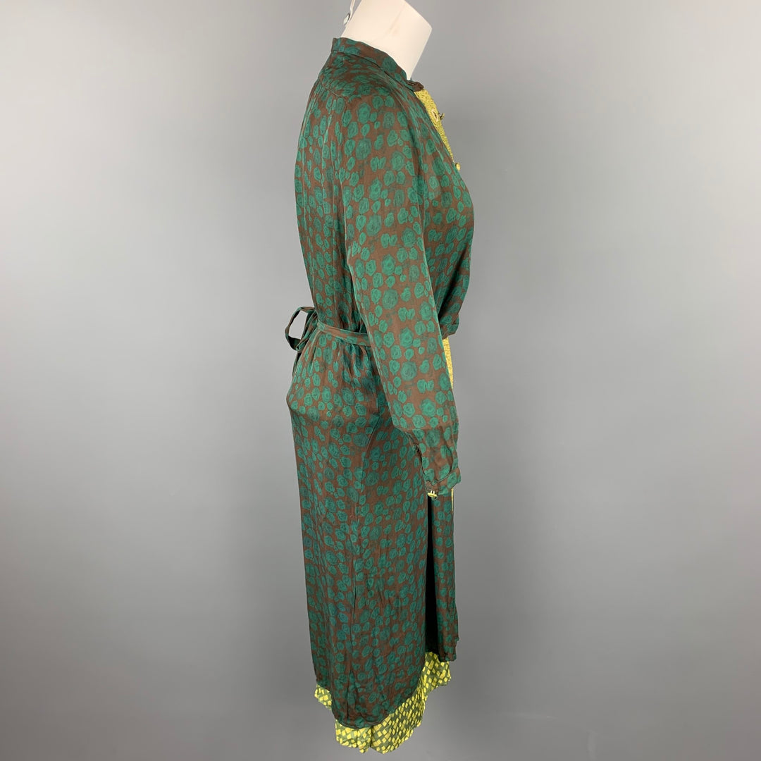 HAZEL BROWN Vestido cruzado de seda floral verde talla 2