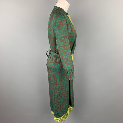 HAZEL BROWN Size 2 Green Floral Silk Wrap Dress