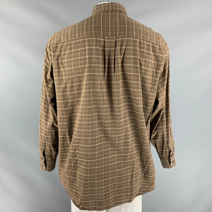 ERMENEGILDO ZEGNA Size XL Brown Plaid Cotton Button Down Long Sleeve Shirt