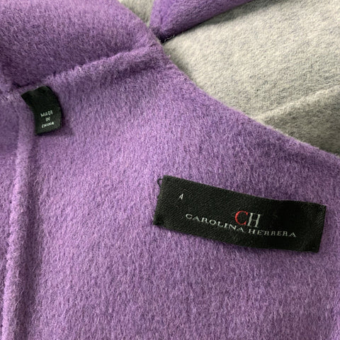 CAROLINA HERRERA Talla 4 Vestido con cinturón jaspeado de lana violeta gris