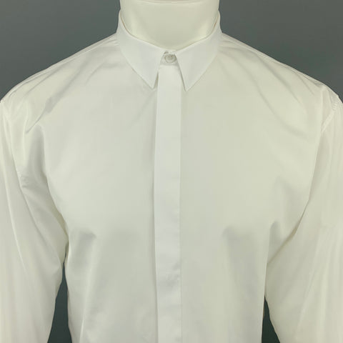 DIOR HOMME Bee Taille L Chemise à manches longues en coton blanc avec boutons cachés