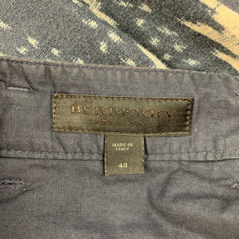 BURBERRY PRORSUM Spring 2012 Size 32 Indigo White Ikat Cotton / Linen Flat Front Casual Pants
