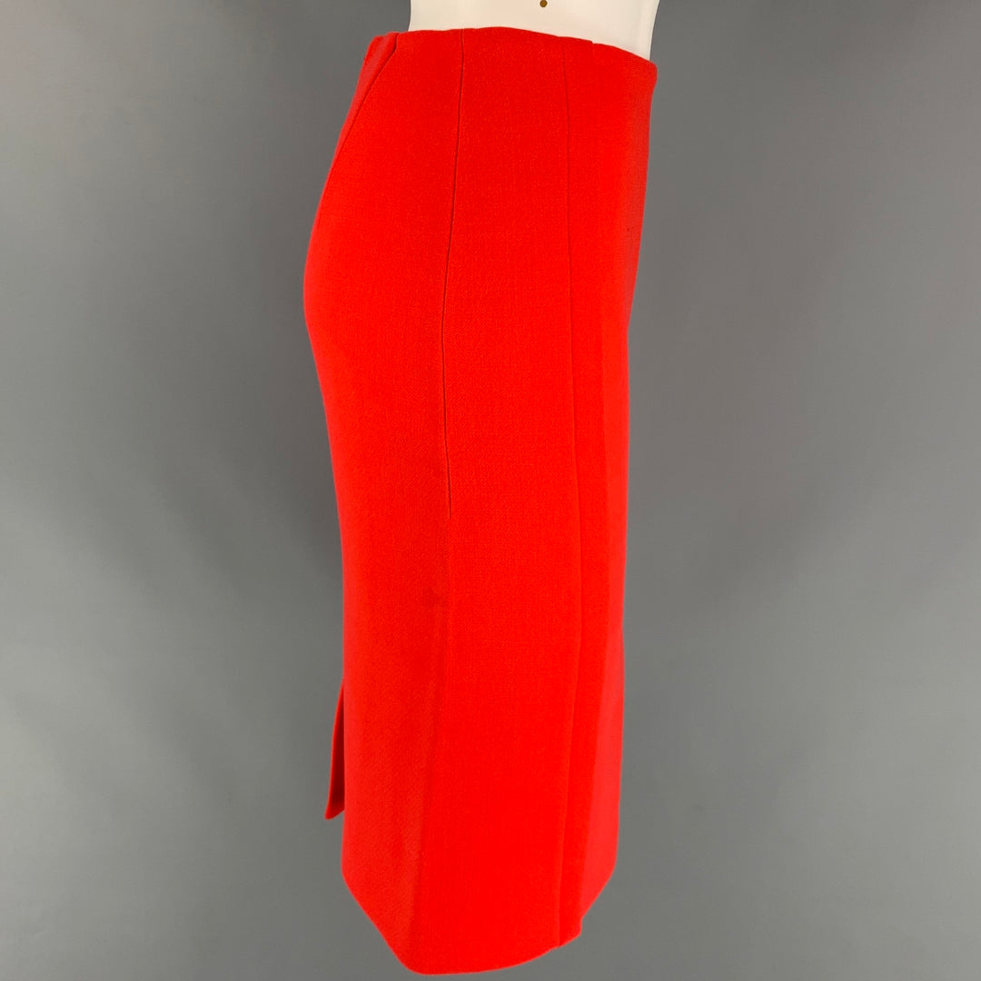 CALVIN KLEIN COLLECTION Size 0 Orange Wool Below Knee Pencil Skirt