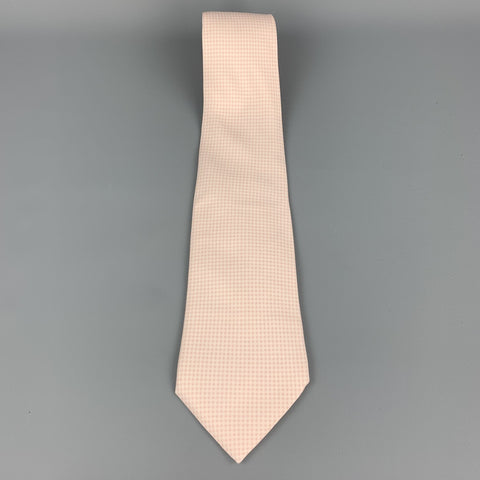 HERMES Pale Pink Micro Gingham Silk Tie