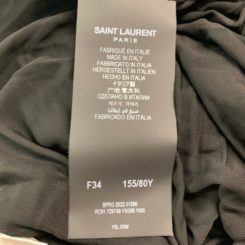 SAINT LAURENT Size 2 Black Cupro Ruched Long Sleeve Mini Cocktail Dress