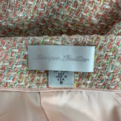 MONIQUE LHUILLIER Size 6 Beige Salmon Viscose Blend Tweed Zip Up Skirt Set