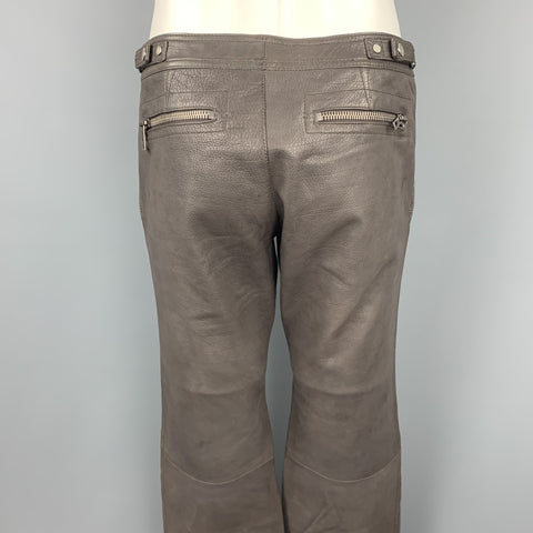 RUFFO Size 34 Taupe Textured Leather Knee Pad Biker Pants