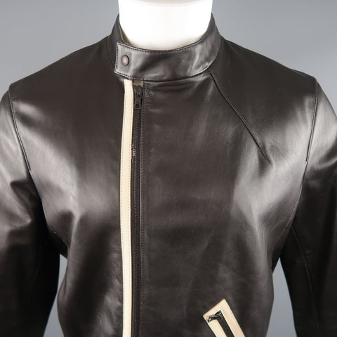 NEIL BARRETT M Brown Leather Moto Inspired Jacket