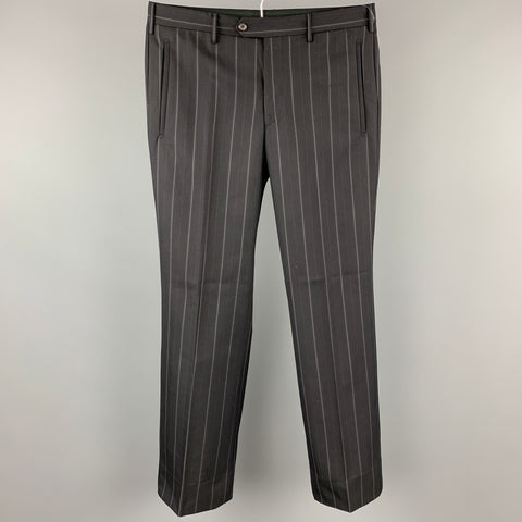 PRADA Talla 32 Pantalones de vestir con bragueta de botones de lana virgen a rayas negras y grises