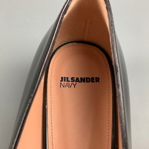 JIL SANDER Navy Size 8.5 Black Leather Square Toe Flats
