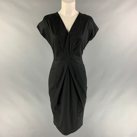JIL SANDER Talla 4 Vestido negro con mangas japonesas de algodón