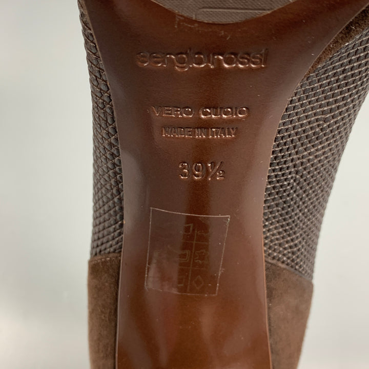SERGIO ROSSI Size 9.5 Brown Leather Embossed Suede Platform Pumps