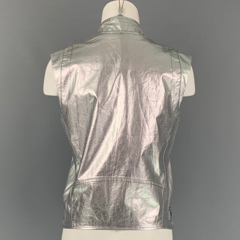 REBECCA MINKOFF Size XS Silver & Black Cotton Metallic Biker Vest