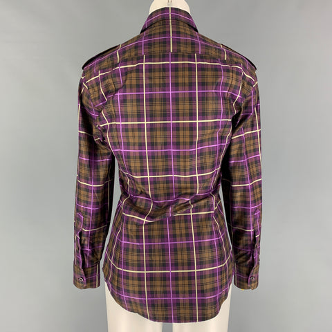 GUCCI Size XS Purple Brown Plaid Button Up Long Sleeve Shirt