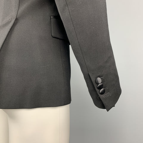 DSQUARED2 Size 40 Black Wool Blend Satin Peak Lapel Tuxedo Jacket