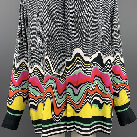 JUST CAVALLI Size XL Black & White Print Viscose Long Sleeve Shirt