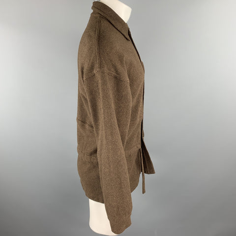 Vintage ISSEY MIYAKE Size S Brown Ribbed Wool / Nylon Drawstring Jacket