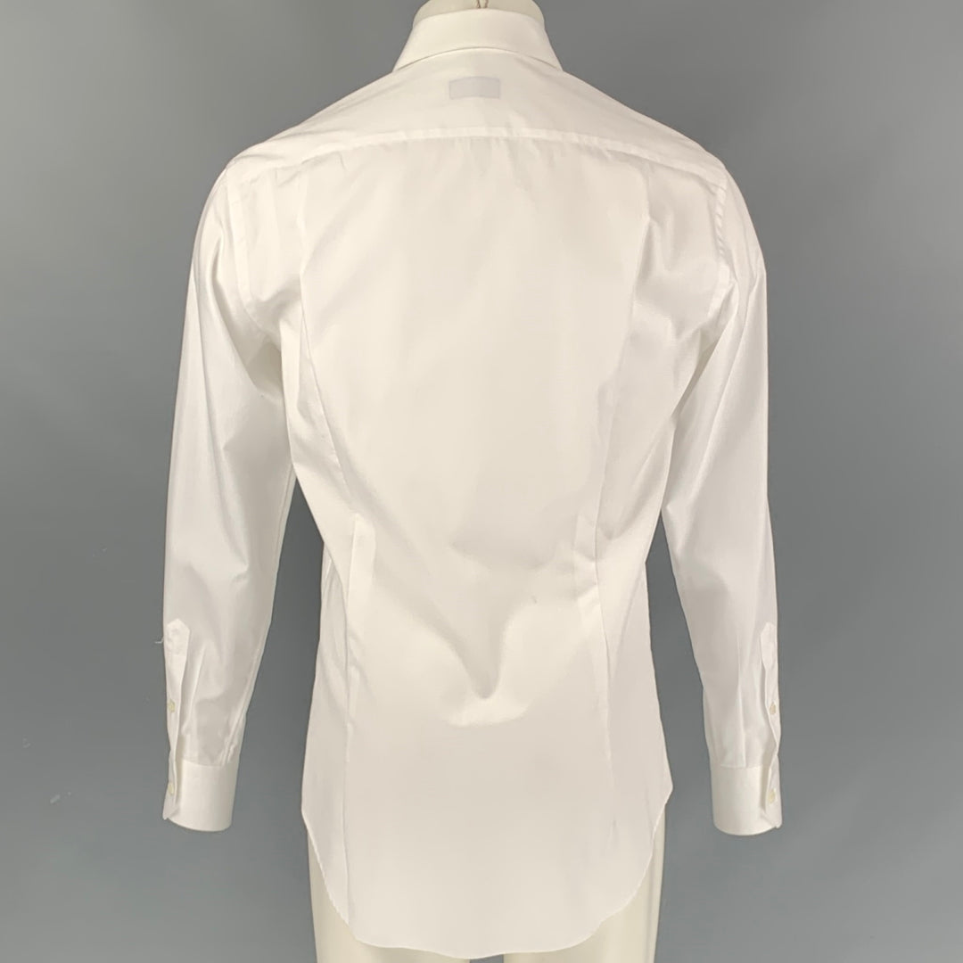 LANVIN Size M White Textured Cotton Button Down Long Sleeve Shirt