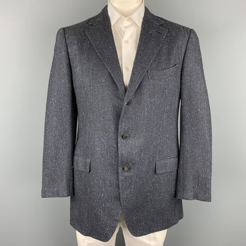 ERMENEGILDO ZEGNA Couture Size 44 Regular Navy Herringbone Cashmere Blend Notch Lapel Sport Coat