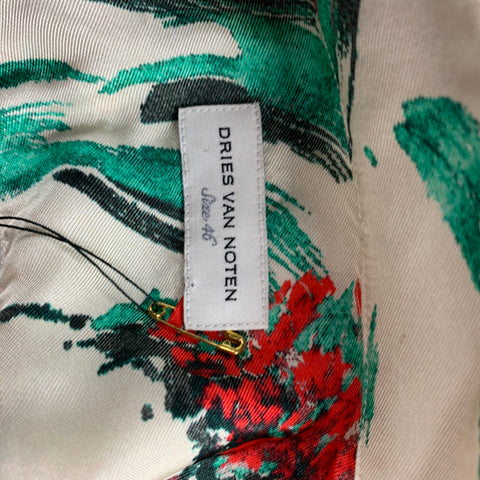 DRIES VAN NOTEN S/S 20 Size XS Beige & Green Beaded Viscose Camp Short Sleeve Shirt