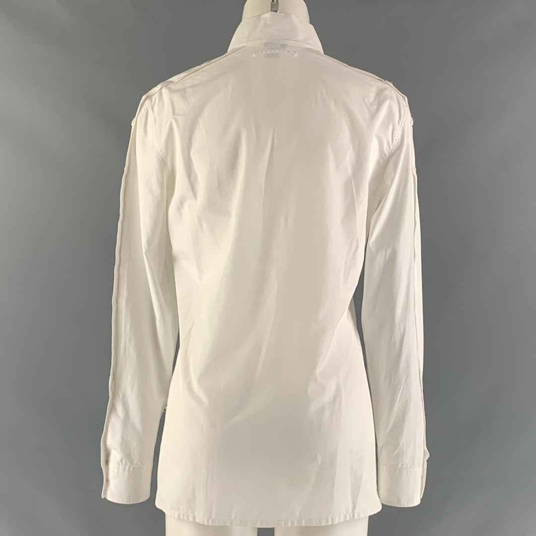 JEAN PAUL GAULTIER Size 8 White Cotton Solid Buttoned Sleeve Shirt