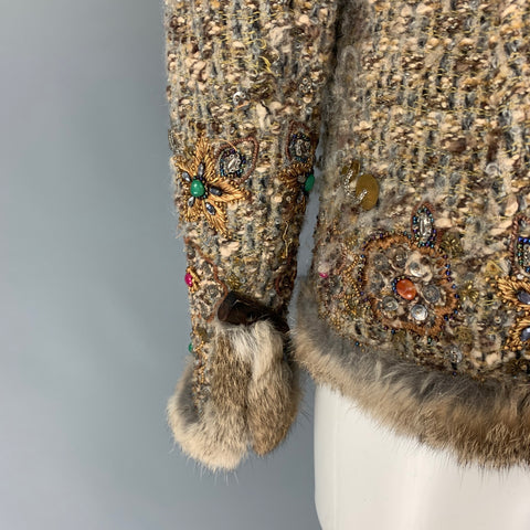OSCAR DE LA RENTA Taille 6 Veste brodée en mélange de laine taupe