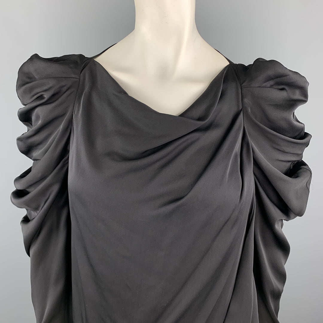 VIKTOR &amp; ROLF Taille 4 Blouse à épaules volantées en soie drapée noire