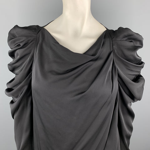 VIKTOR & ROLF Size 4 Black Draped Silk Ruffle Shoulder Blouse
