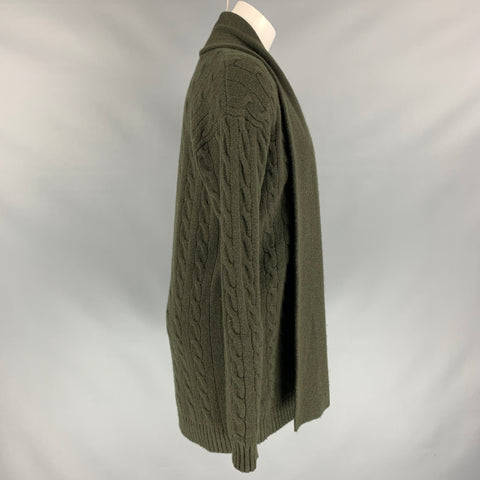 RALPH LAUREN Black Label Size S Forest Green Cable Knit Cashmere Shawl Collar Cardigan