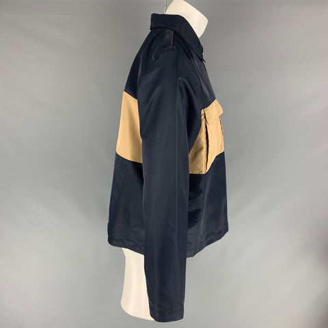 PARIA FARZANEH Chest Size M Size M Navy Tan Color Block Nylon 1/4 Zip Jacket