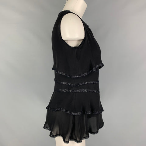 OSCAR DE LA RENTA 2011 Talla 10 Blusa sin mangas con volantes de seda negra