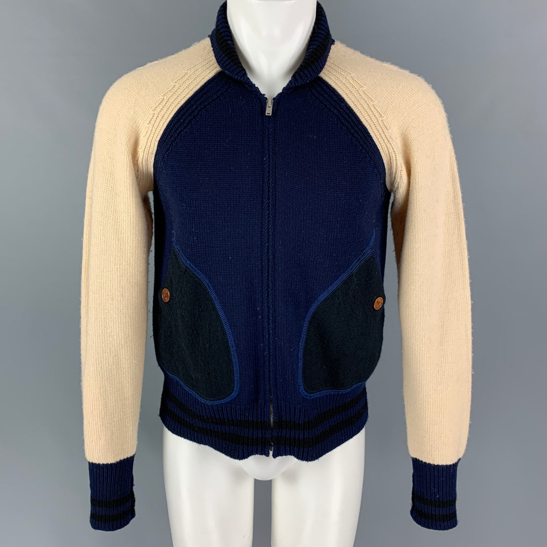 JUNYA WATANABE Taille M Veste zippée en laine tricotée beige marine