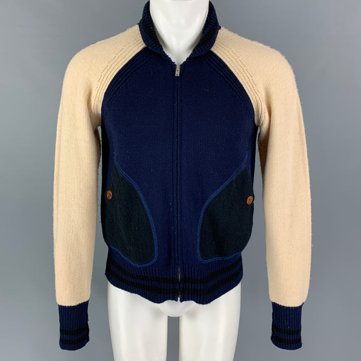 JUNYA WATANABE Taille M Veste zippée en laine tricotée beige marine