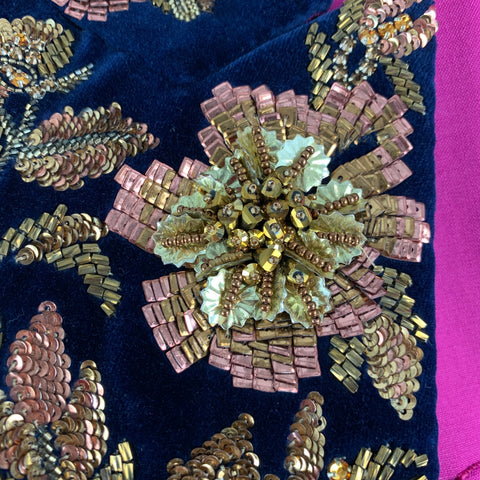 DOLCE & GABBANA Size 12 Pink Navy Gold Wool Beaded Peak Lapel Pants Suit