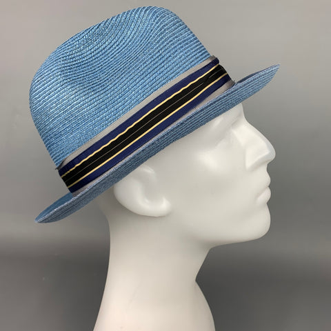 BILTMORE Size 7 3/8 Blue Raffia Fedora Hat