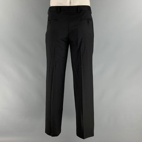 ROMEO GIGLI Size 42 Black Green Solid Wool Notch Lapel Suit