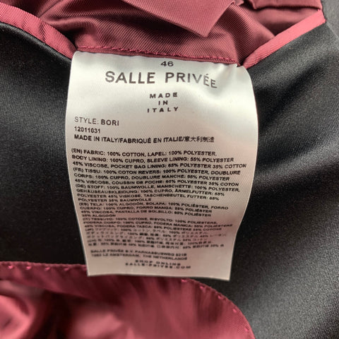 SALLE PRIVEE Size 36 Burgundy Velvet Shawl Collar Sport Coat