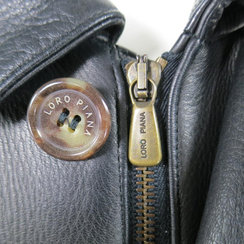 LORO PIANA 44 Black Leather Drawstring Waist Cashmere Lining 'Horsey'  Jacket